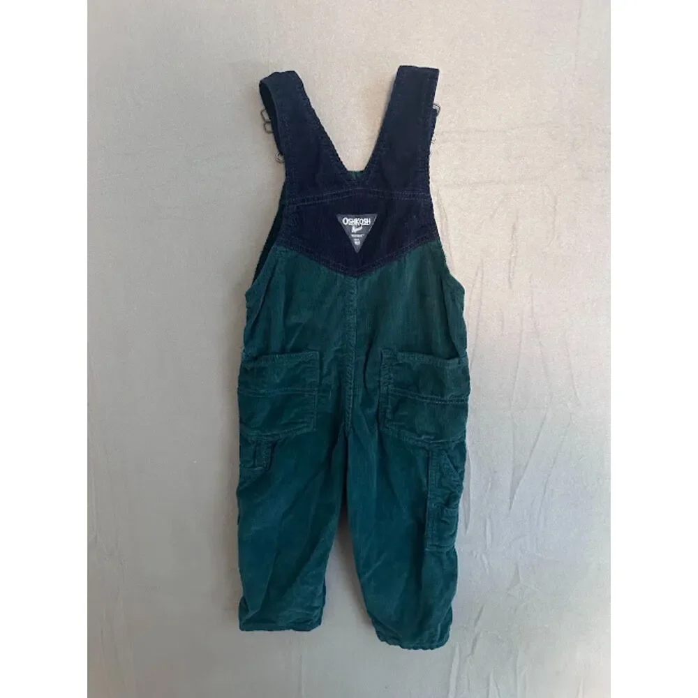 OshKosh B'gosh 2T Green Corduroy Overalls Navy Bib Toddler